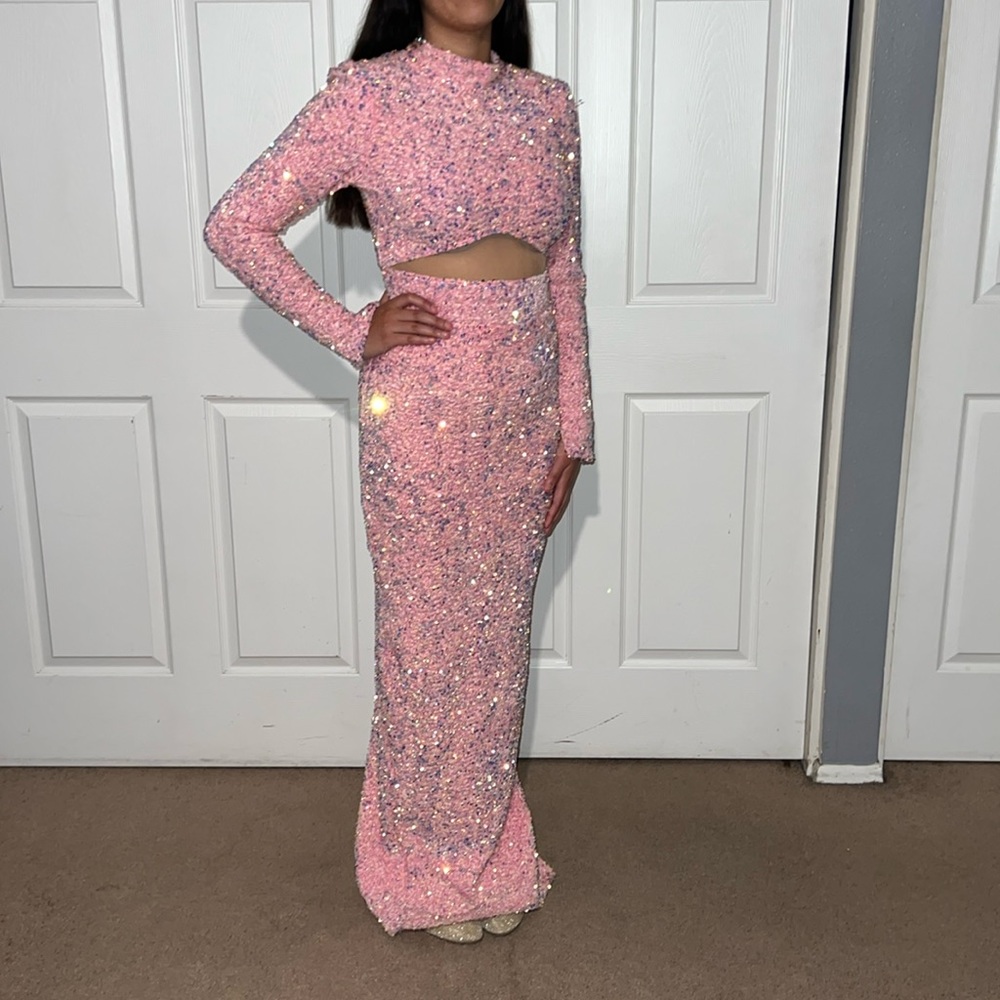 Sequin Maxi Prom Dress Pink Sparkly